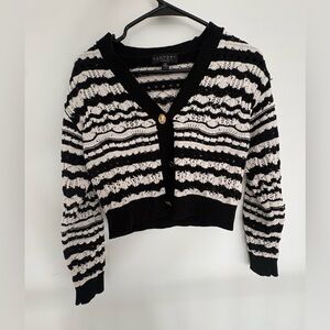 Laundry By Shelli Segal Black and White Striped Cropped Cardigan